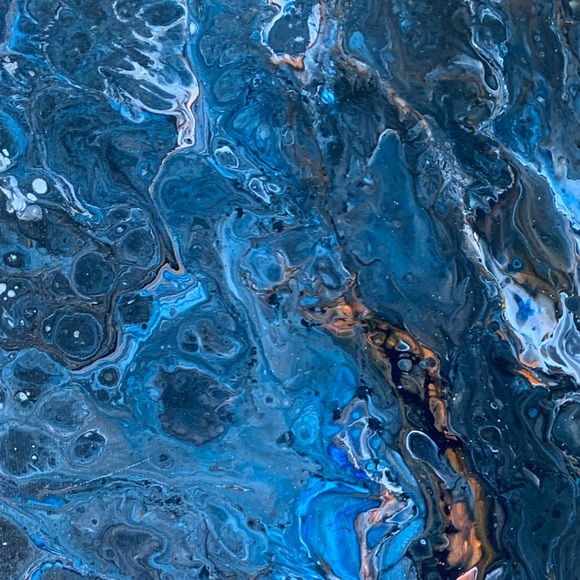 Original Artwork Painting Canvas Abstract Blue Swirls 12 x 12 Acrylic. - Picture 1 of 16